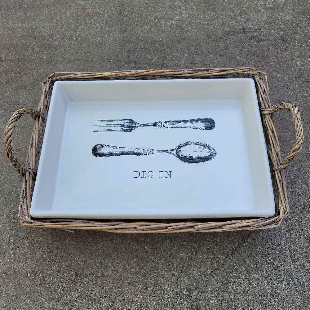 Pier 1 Imports Stoneware Dig In Serving Baking Tray/Basket